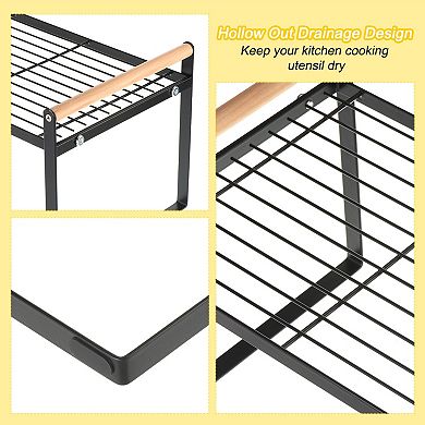 Kitchen Cabinet Shelf Organizer Wood Counter Rack Stackable Storage Holder