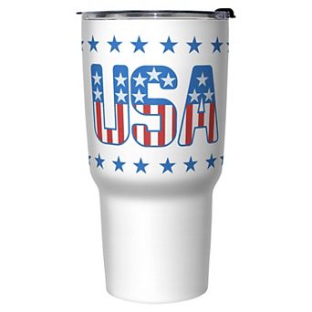 USA Flag Print Letters Graphic Travel Mug