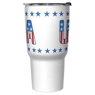 USA Flag Print Letters Graphic Travel Mug