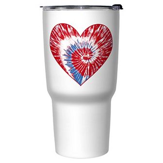 Americana Tie Dye Print Heart Graphic Travel Mug