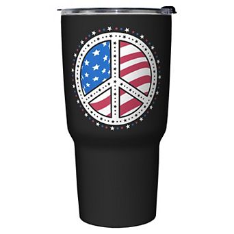 USA Flag Print Peace Sign Graphic Travel Mug