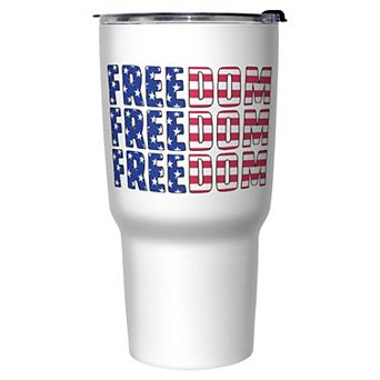 USA Flag Print Word Freedom Graphic Travel Mug