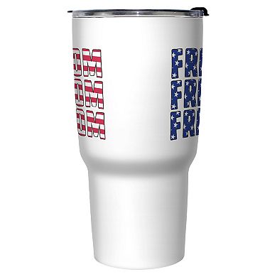 USA Flag Print Word Freedom Graphic Travel Mug