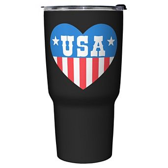 USA Americana Print Heart Stainless Steel Graphic Travel Mug