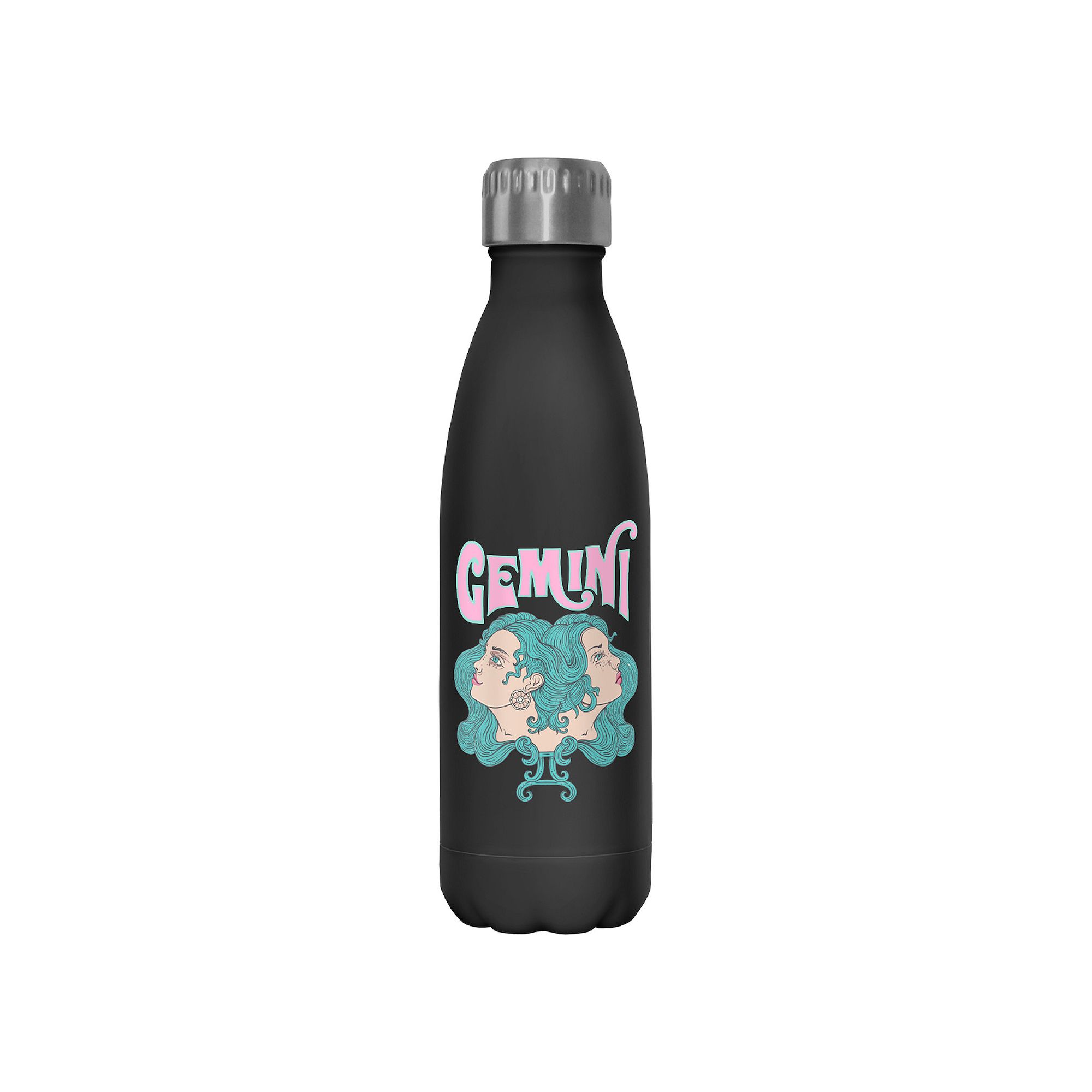 Zodiac Sign Gemini Graphic Stainless Steel Bottle, Black