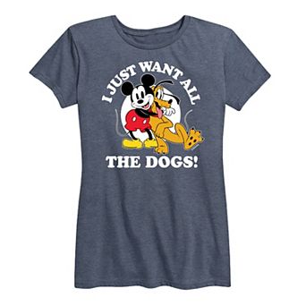 Disney's Mickey Mouse & Pluto Women's Just Want All Dogs Graphic Tee