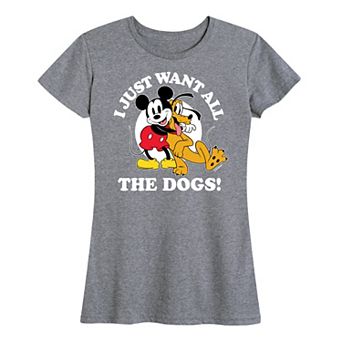 Disney's Mickey Mouse & Pluto Women's Just Want All Dogs Graphic Tee
