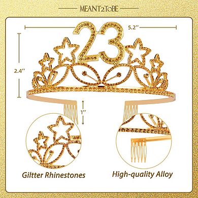 23rd Birthday Sash and Tiara for Women - Glitter Sash + Rhinestone Gold Tiara