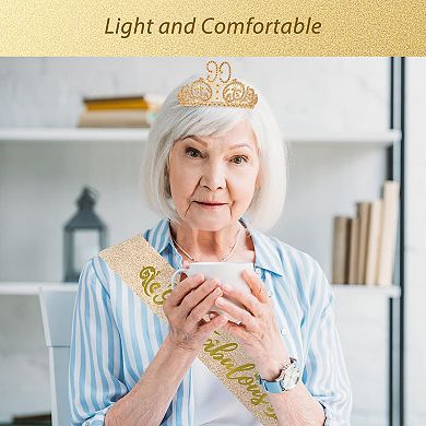 90th Birthday Sash And Tiara For Women - Fabulous Glitter Sash + Forest