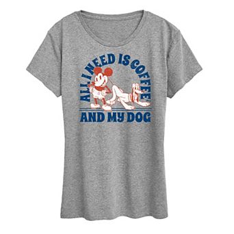 Disney's Mickey Mouse & Pluto Women's Need Coffee And My Dog Graphic Tee