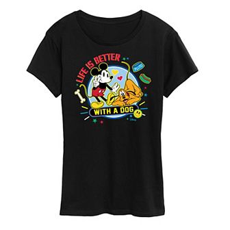 Disney's Mickey Mouse & Pluto Women's Life Is Better With A Dog Graphic Tee