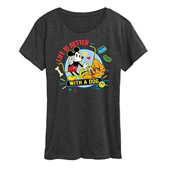 Disney's Mickey Mouse & Pluto Women's Life Is Better With A Dog Graphic Tee