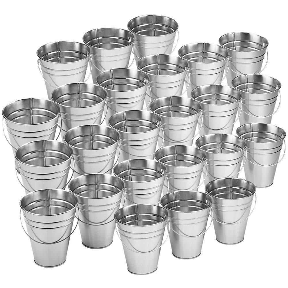 12 Pack Galvanized Metal Buckets with Handles for Party Decorations, Small  Tin Pails (4.7 In)