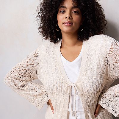 Plus Size LC Lauren Conrad Long Pointelle Duster Cardigan