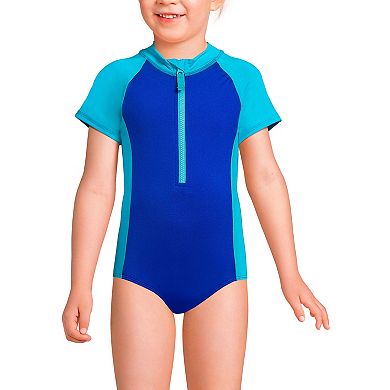 Girls 4-16 Lands' End Chlorine Resistant Short Sleeve Half Zip One Piece Swimsuit