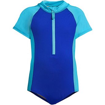 Girls 2-16 Lands' End Chlorine Resistant Short Sleeve Half Zip One Piece Swimsuit