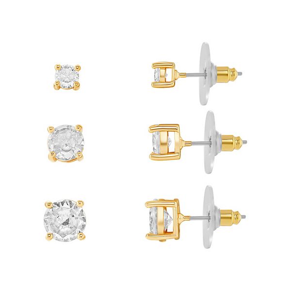 Emberly Round Crystal Stud Earrings Trio Set