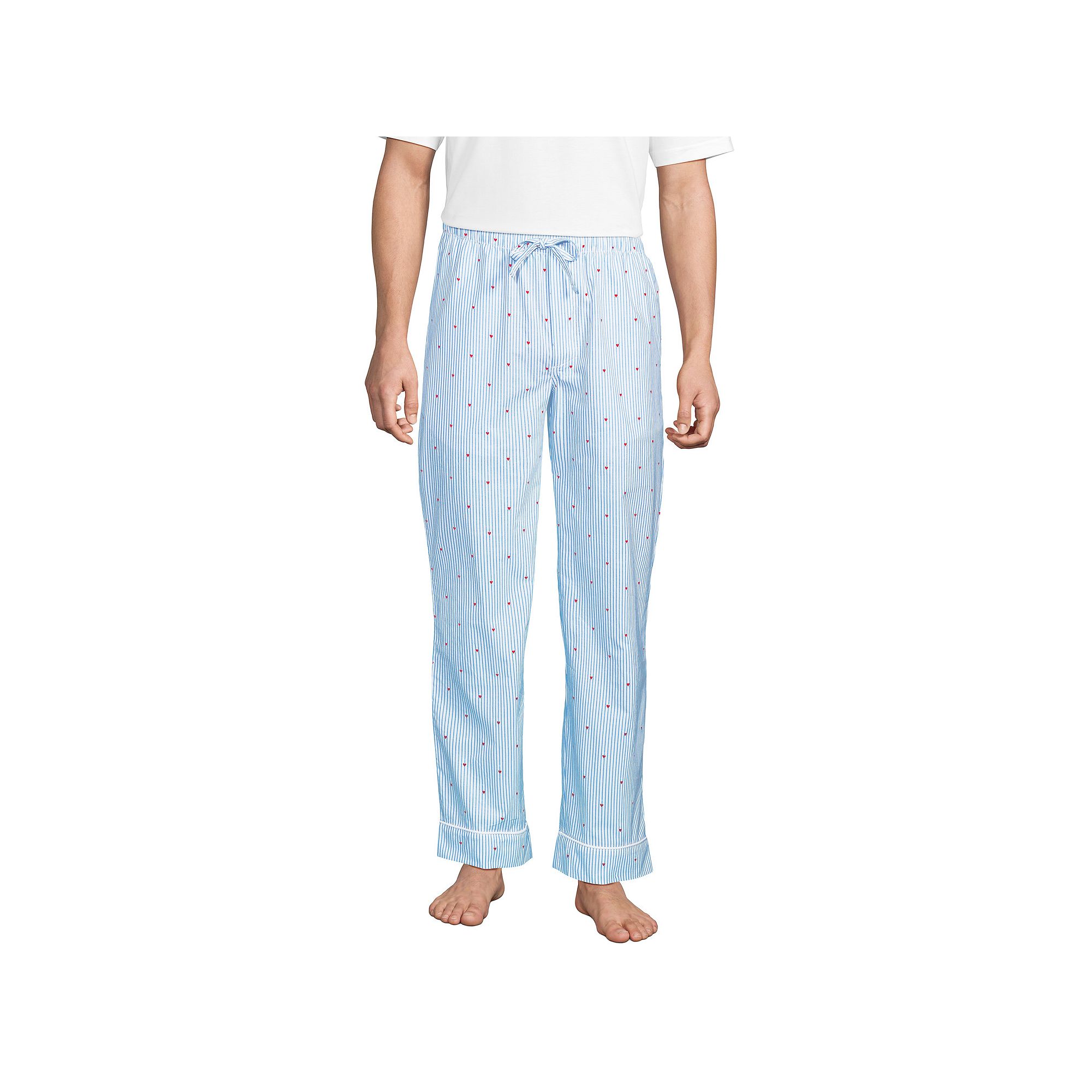 Mens Lands End Essential Pajama Pants, Size: Medium, White Blue Stripe