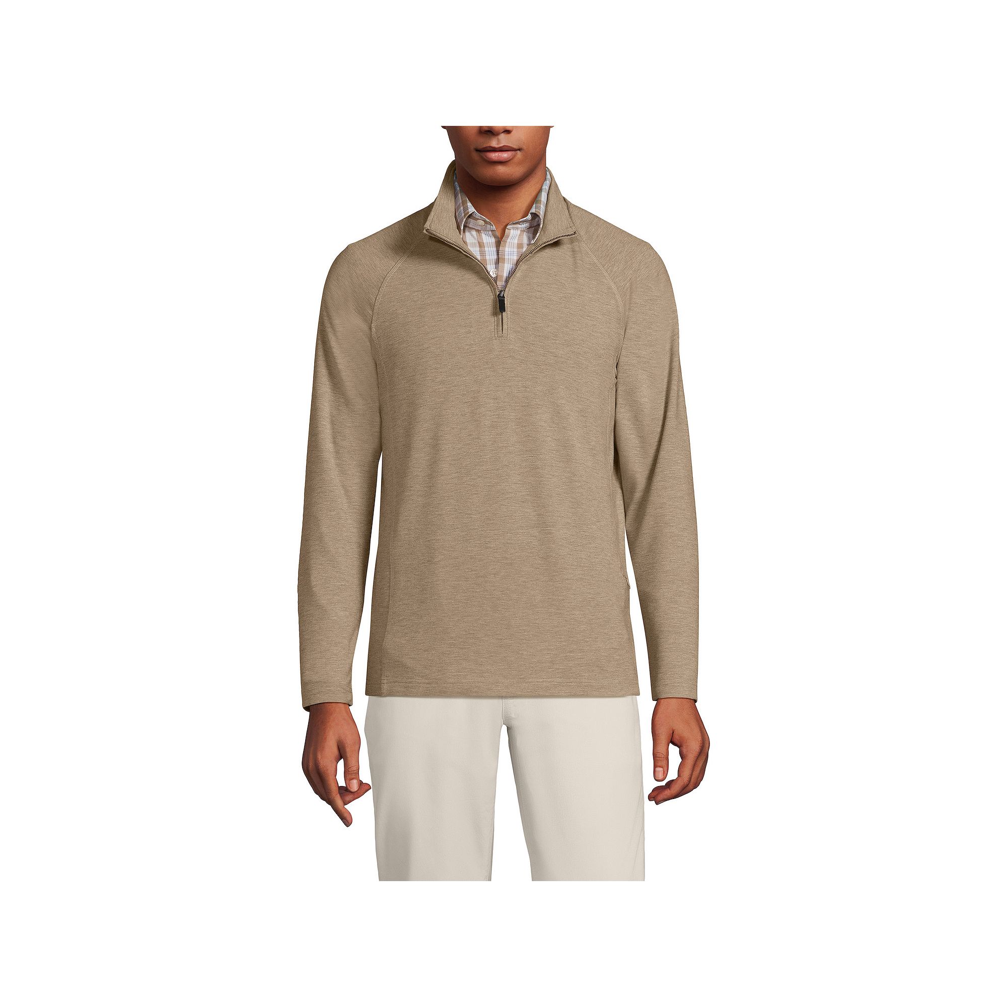 Mens Lands End Long Sleeve Raglan French Terry Quarter Zip Sweatshirt, Si
