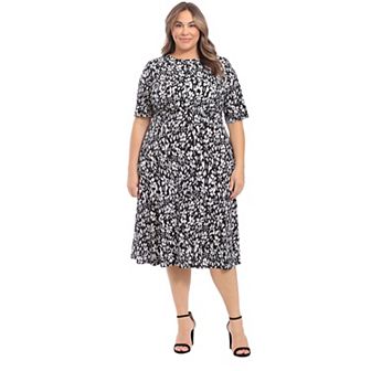 Plus Size London Times Floral Print Inset Waist Midi Dress