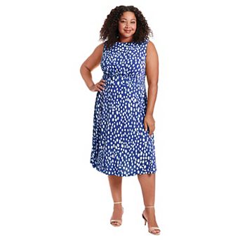 Plus Size London Times Floral Print Elbow Sleeve Inset Waist Midi Dress