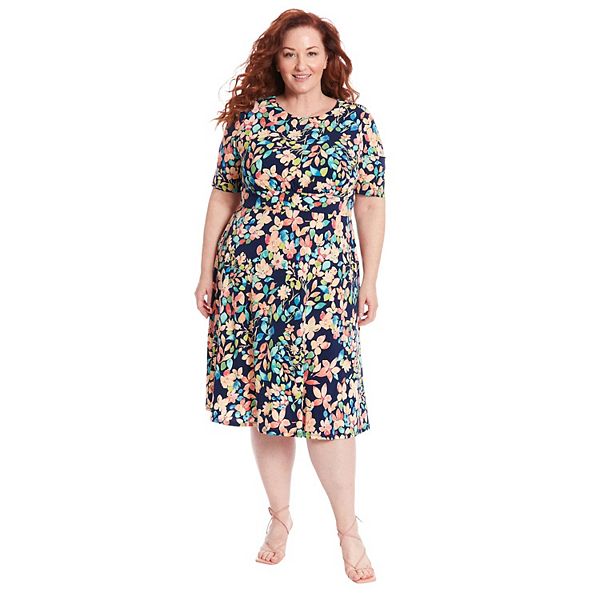 FRV Printed plus size satin short sleeve midi dress - Eltham main image 1