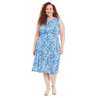 Plus Size London Times Floral Print Elbow Sleeve Inset Waist Midi Dress