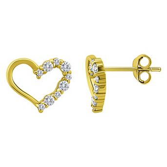 Aleure Precioso Sterling Silver Pave Cubic Zirconia Open Heart Stud Earrings