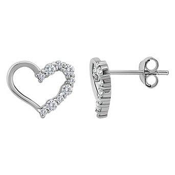 Aleure Precioso Sterling Silver Pave Cubic Zirconia Open Heart Stud Earrings
