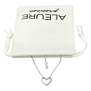 Aleure Precioso Sterling Silver Cubic Zirconia Open Heart Pendant Necklace