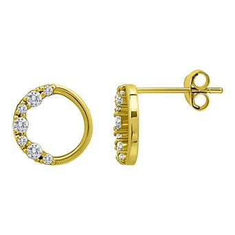 Aleure Precioso Sterling Silver Pave Cubic Zirconia Open Circle Stud Earrings