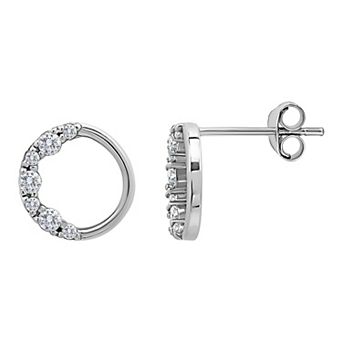 Aleure Precioso Sterling Silver Pave Cubic Zirconia Open Circle Stud Earrings