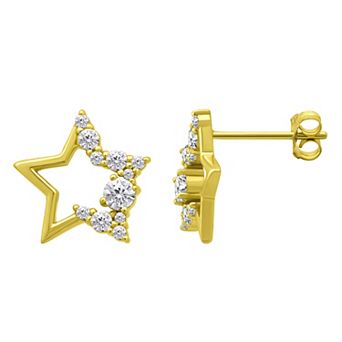 Aleure Precioso Sterling Silver Pave Cubic Zirconia Open Star Stud Earrings