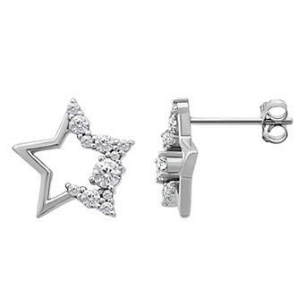 Aleure Precioso Sterling Silver Pave Cubic Zirconia Open Star Stud Earrings