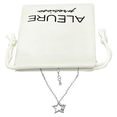 Aleure Precioso Sterling Silver Cubic Zirconia Open Star Pendant Necklace