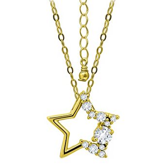Aleure Precioso Sterling Silver Cubic Zirconia Open Star Pendant Necklace