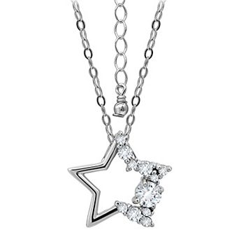 Aleure Precioso Sterling Silver Cubic Zirconia Open Star Pendant Necklace