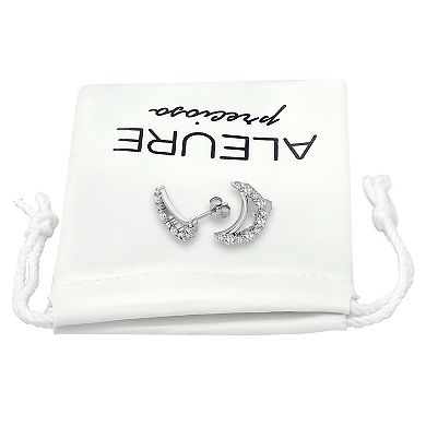 Aleure Precioso Sterling Silver Pave Cubic Zirconia Half Moon Stud Earrings