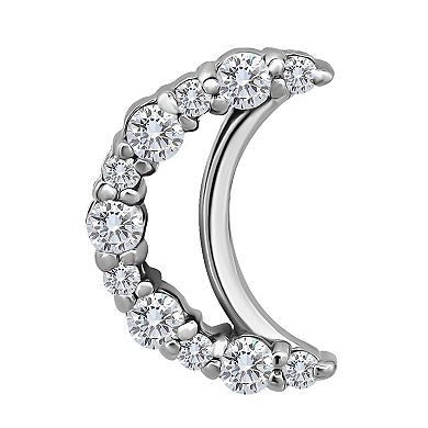 Aleure Precioso Sterling Silver Pave Cubic Zirconia Half Moon Stud Earrings