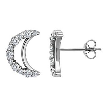 Aleure Precioso Sterling Silver Pave Cubic Zirconia Half Moon Stud Earrings
