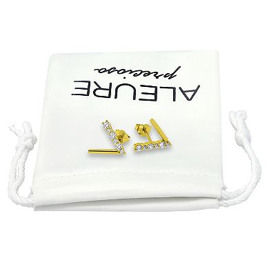 Aleure Precioso Sterling Silver Pave Cubic Zirconia "V" Design Stud Earrings