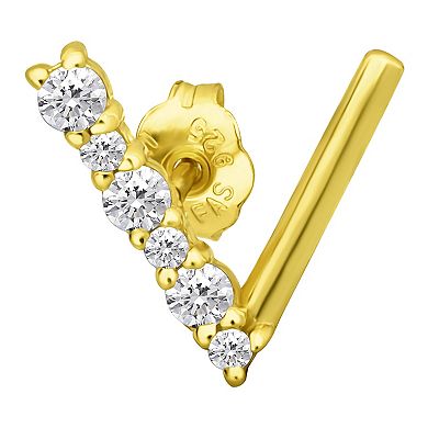 Aleure Precioso Sterling Silver Pave Cubic Zirconia "V" Design Stud Earrings