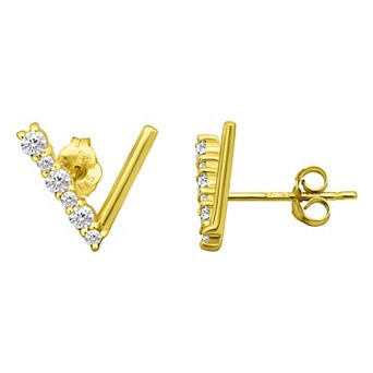 Aleure Precioso Sterling Silver Pave Cubic Zirconia "V" Design Stud Earrings
