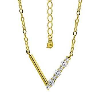 Aleure Precioso Sterling Silver Cubic Zirconia "V" Necklace