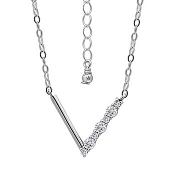 Aleure Precioso Sterling Silver Cubic Zirconia "V" Necklace