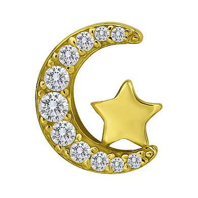 Aleure Precioso Sterling Silver Cubic Zirconia Moon & Star Stud Earrings