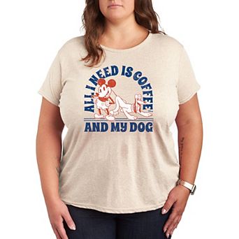 Disney's Mickey Mouse & Pluto Plus Need Coffee And My Dog Graphic Tee