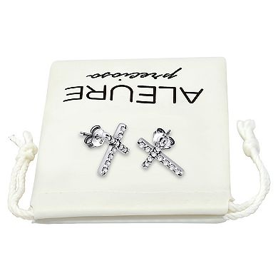 Aleure Precioso 18k Gold Over Silver Cubic Zirconia Pave Cross Stud Post Earrings