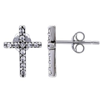 Aleure Precioso 18k Gold Over Silver Cubic Zirconia Pave Cross Stud Post Earrings