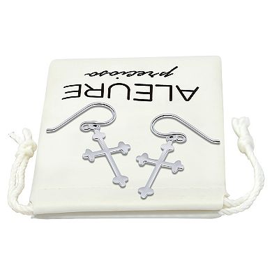 Aleure Precioso Sterling Silver Polished Cross Drop Earrrings